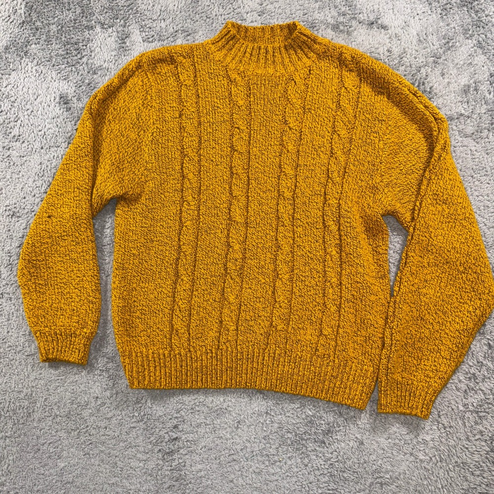 TJW by Mervyn's Sweater Large Mustard Yellow Cable Knit Mock Neck Womens L